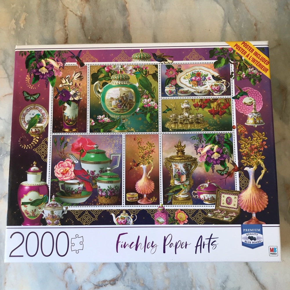 Finchley Paper Arts 2000-Piece Puzzle Pink and Aqua China Teapots Stamps